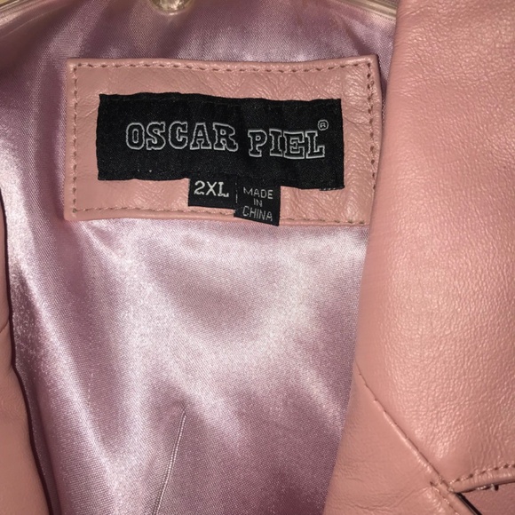 Vintage 90s Women’s Oscar Piel Pink Genuine 100% Leather Jacket Coat Size 2XL - Picture 4 of 15